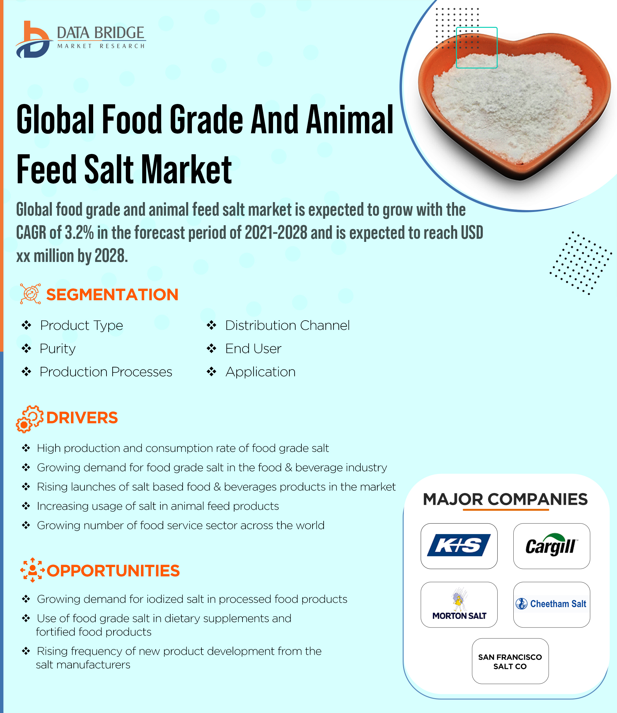 Food Grade and Animal Feed Grade Salt Market to grow at a cagr 3.2 by